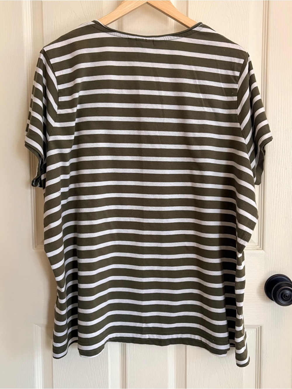 Junarose Olive & White Striped Crewneck Top with Floral Embroidery 3X - Picture 2 of 7